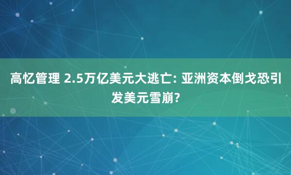 高忆管理 2.5万亿美元大逃亡: 亚洲资本倒戈恐引发美元雪崩?
