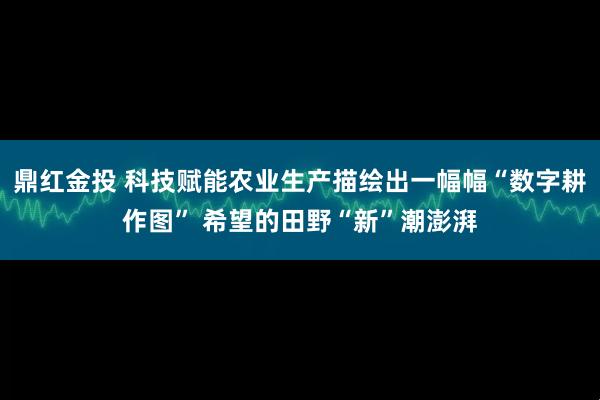 鼎红金投 科技赋能农业生产描绘出一幅幅“数字耕作图” 希望的田野“新”潮澎湃
