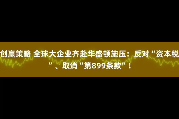 创赢策略 全球大企业齐赴华盛顿施压：反对“资本税”、取消“第899条款”！